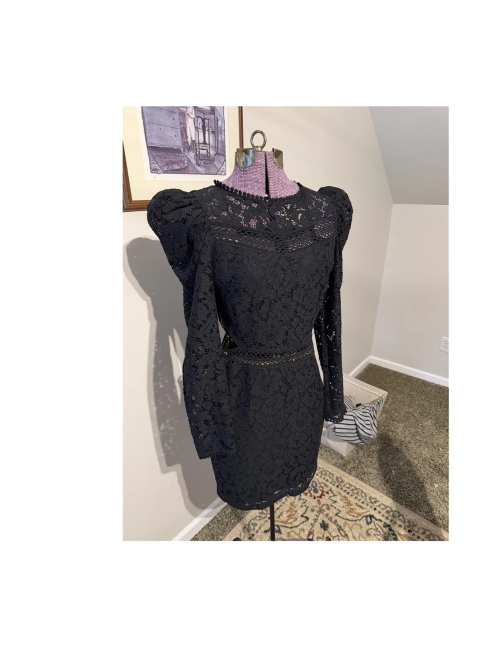 Express Black Lace Puff-Sleeve Mini Dress